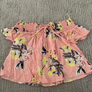 off shoulder flowery shirt